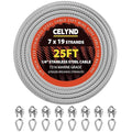 Stainless Steel Cable for Railing - 25FT 1/4" T316 Wire Rope with Clamps and Thimbles - 7 x 19 Strands 6700 LBS Breaking Strength for Outdoor Deck Railing Zipline