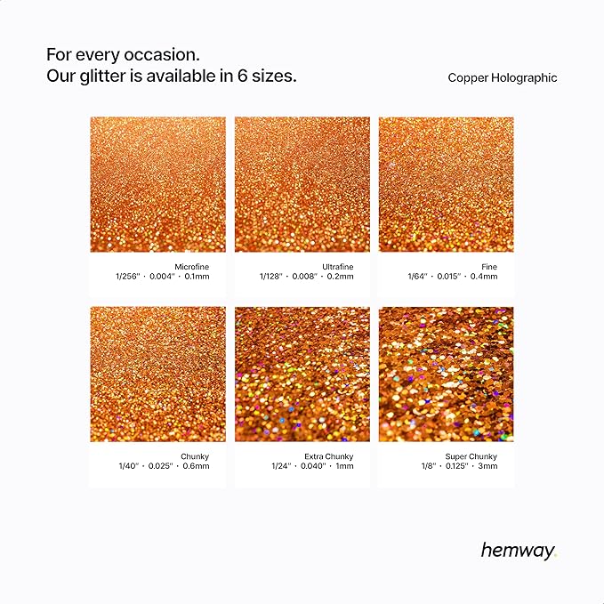 Hemway Polyurethane & Epoxy Resin Glitter 100g / 3.5oz Metallic Crystal Flake Additive for Flooring Jewelry Tumblers Glass Pigment - Fine (1/64" 0.015" 0.4mm) - Copper Holographic