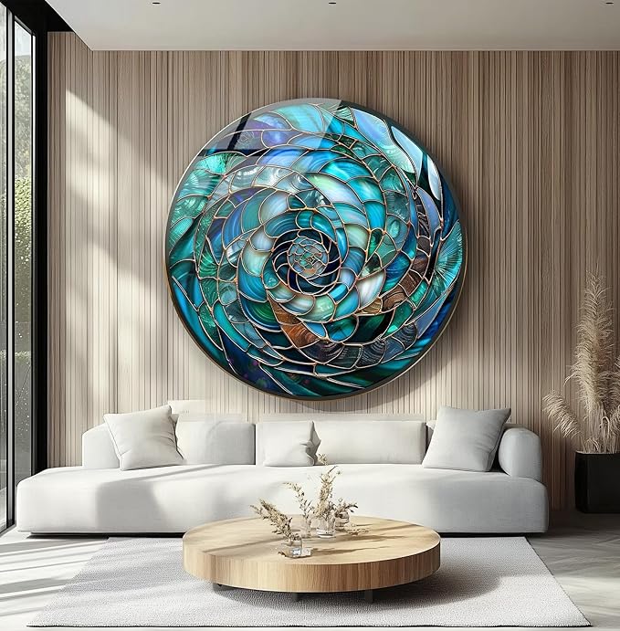 My Photostation.com 24''(60cm) Diameter Ocean Vortex Spiral Round Glass Wall Art Tempered Glass Printing Wall Decor Large Wall Art Wall Hangings