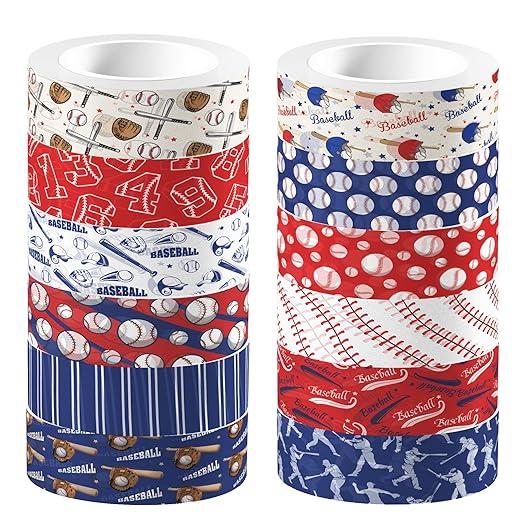 Adirasenotek 12 Rolls Sports Washi Tape,Baseball Washi Tape Decorative Paper Stickers Decorative Tape,DIY Art Crafts Wrapping Decor for Gifts Wrapping Scrapbooking Baseball Border Trim