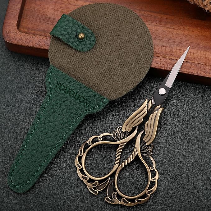 Sharp Detail Scissors with Case Embroidery Crafting Sewing Scissor for Needlework Threading Craft Artwork DIY Tools, Vintage Little Precision Shears