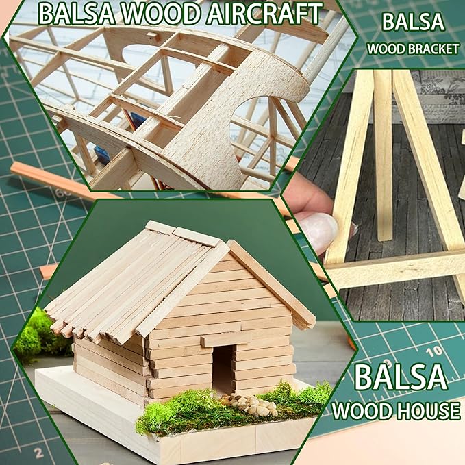 Premium 1/4" x 12" Balsa Wood Sticks 50pcs - Square Unfinished Lightweight for Architectural Models, DIY Crafts