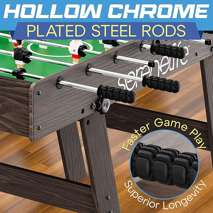 SereneLife Folding Foosball Table, 4’ x 2’ Full Competition Size Foldable Space Saving Table Soccer for Home, Arcade Game Room, for Indoor or Outdoor, Family Game Night, Perfect for Kids and Adults