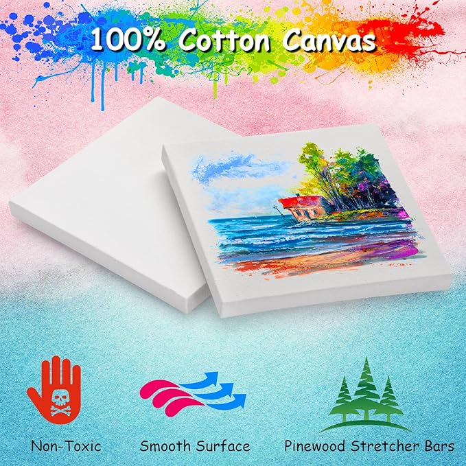 22PCS Mini Canvases for Painting - 5x5In Bulk Profile Small Square Canvases - 100% Cotton Mini Stretch Canvas for Children's Painting Art Supplies, School Home Decorating Projects