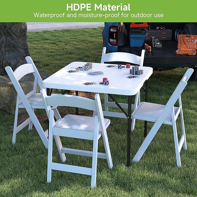 Real Relax Folding Table, 34" Square Portable Card Table with Handle and Removable Legs for Indoor Outdoor Picnic Party BBQ Camping Wedding,White