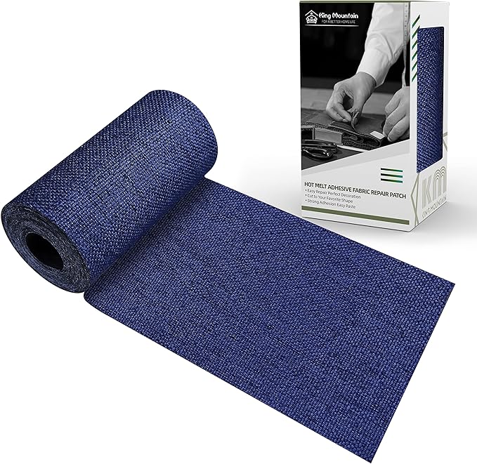 King Mountain Premium Linen Fabric Iron-on Repair Patch, Inside&Outside Fabric Repair Patch, 3"x60" with Backing Glue Linen Repair Decorative Patch kit (Linen-3"x60", Dark Blue)