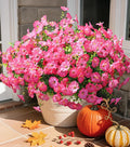 Artificial Flowers Fake Plants for Outdoors Decoration, 12 Bundles Pink Silk Morning Glory with Eucalyptus Realistic UV Resistant Faux Flowers Greenery for Outside Planter Yard Garden Home Indoor