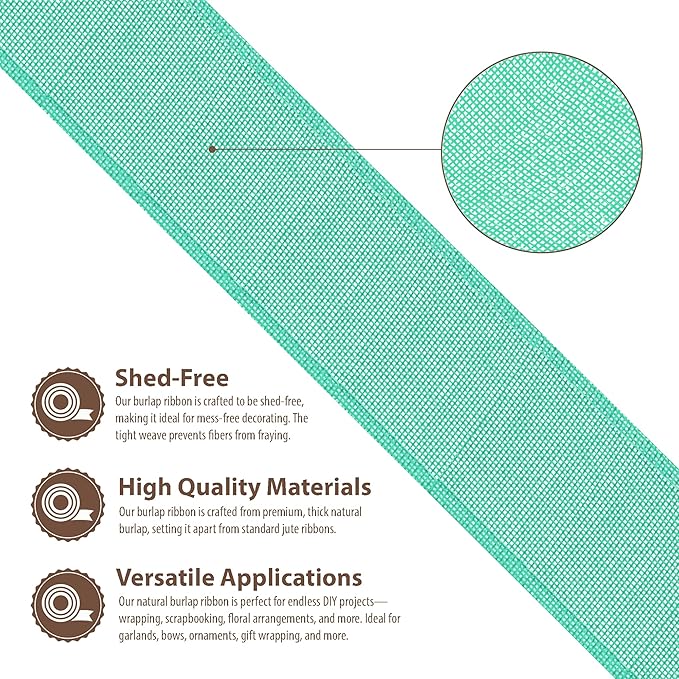 Mandala Crafts Turquoise Burlap Wired Ribbon 3 Inches Wide Jute Ribbons for Crafts - 10 Yds Roll Rustic Burlap Wrap Trim Ribbons for Wreaths Bows Party Decoration