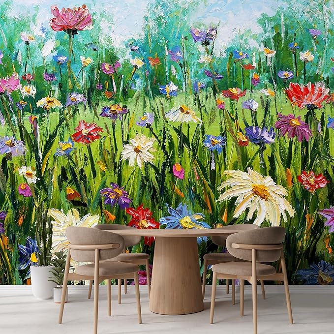 wall26 Wall Sticker/Wall Mural Wildflower Abstract, Not Peel and Stick, Non-Woven Wallpaper Decorative for Bedroom, Living Room, Office - 120x120 inches