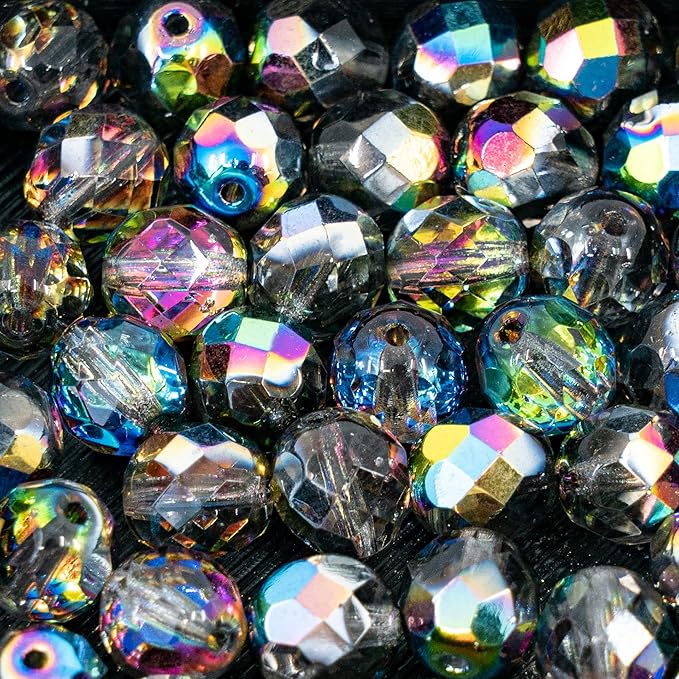275 pcs Set of Czech Faceted Glass Beads, Fire-Polished Round Crystal Vitrail - 3mm (100pcs), 4mm (100pcs), 6mm (50pcs), 8mm (25pcs) kit for Jewelry Making