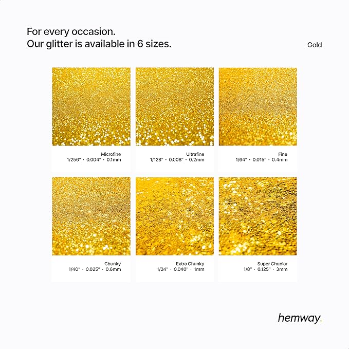 Hemway Polyurethane & Epoxy Resin Glitter 100g / 3.5oz Metallic Crystal Flake Additive for Flooring Jewelry Tumblers Glass Pigment - Fine (1/64" 0.015" 0.4mm) - Gold