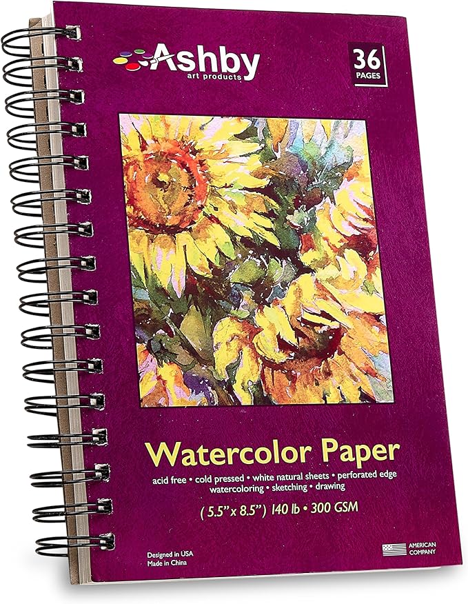 Ashby - Watercolor Paper Pads (5.5" x 8.5") - Pack of 3 (108 Total Sheets) - 140lb (300 GSM) Spiral Bound Notebook, Acid-Free, Cold Press - Ideal for Most Wet & Dry Media, Journaling and Drawing