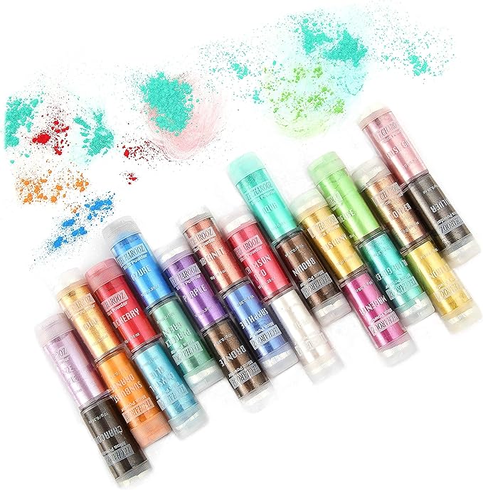 TECHAROOZ Mica Powder Set - 24 Cosmetic Grade Pigment Colors (10g Each) for Soap Making, Epoxy Resin, Lip Gloss, Nails, Bath Bombs & Slime