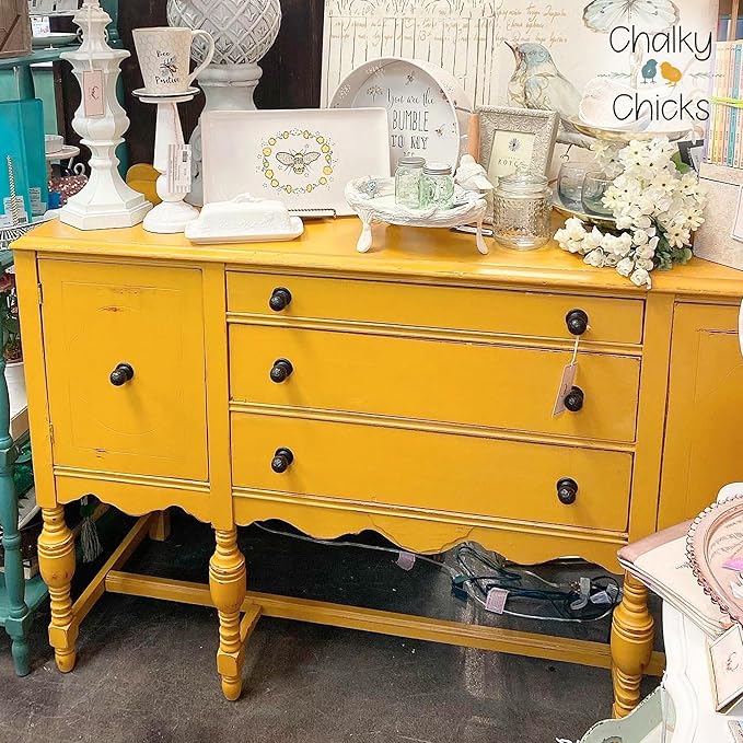 Chalky Chicks All-in-One Chalk Paint for Furniture or Cabinet - 32 Fl Oz - Matte Finish Bees Knees (Yellow) for Metal, Wood Furniture Paint - No Sanding All-in-One for Home Decor & Crafts, USA Made