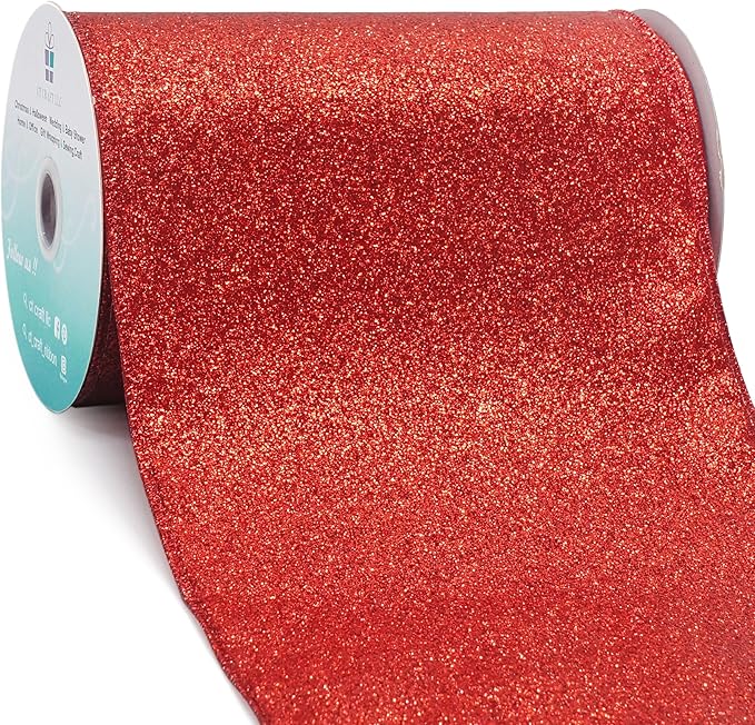CT CRAFT LLC Glitter Wired Ribbon 6" x 10 Yards Red for Christmas Home Decor Bow Gift Wrapping DIY Crafts Wreath