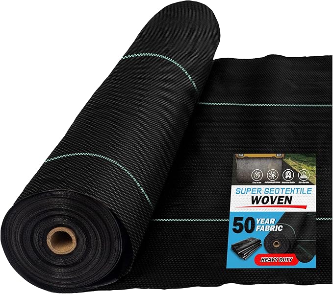 Woven Geotextile Fabric for Driveway and Road Stabilization, Construction Underlayment, Erosion Control, Commercial Grade 50 Year for Gravel Roads and Pavers (15x60) Ships Folded