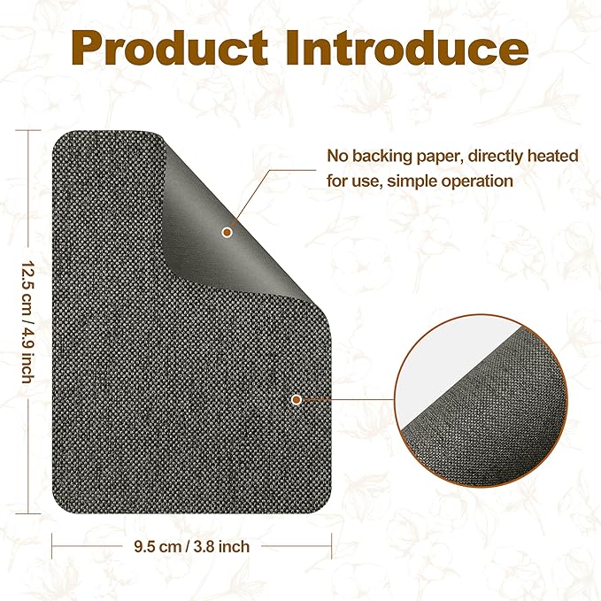 Iron on Patches, 8 Pieces Iron on Linen Patches,Fabric Patches for Couch, Tent, Clothing, Seat, Linen Repair Decorating Kit 3.7" by 4.9" (9.5 cm x 12.5 cm, Dark Grey)