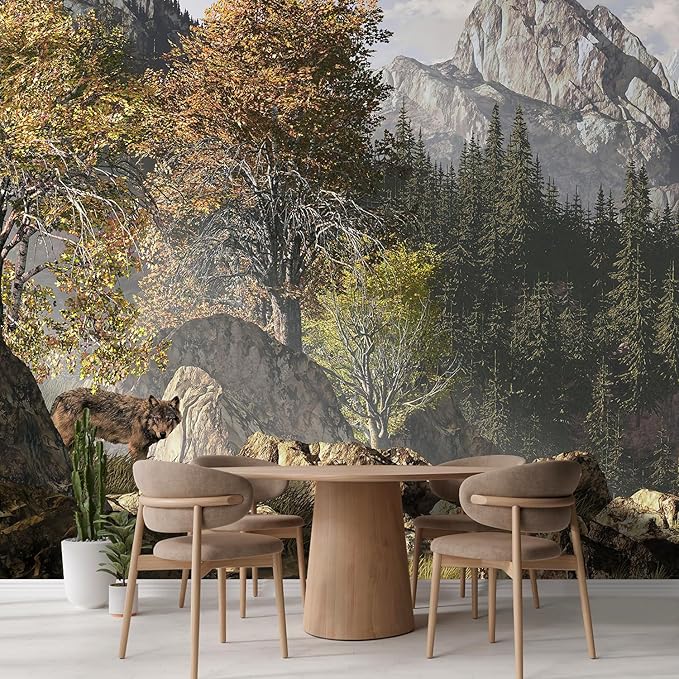 wall26 Wolf Near a Lake in a Rocky Mountain Landscape. Removable Wall Mural | Self-Adhesive Large Wallpaper - 120x120 inches