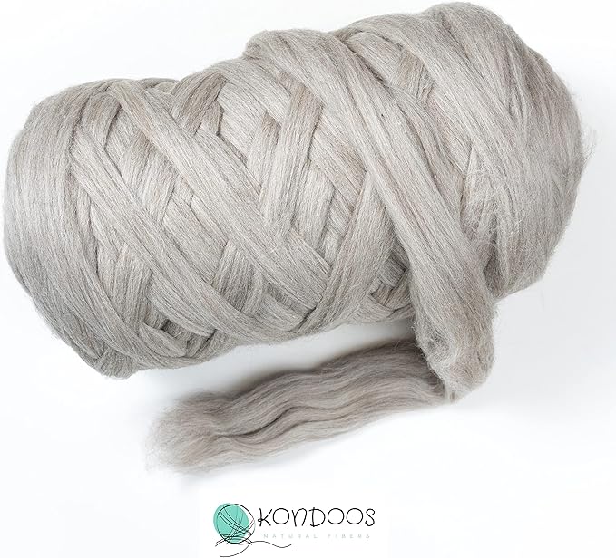Chunky arm Yarn 8 lb XXL Natural Color un-Dyed Wool roving arm Knit Projects Spinning Felting Blankets and Tapestry (Gray 8 lb)