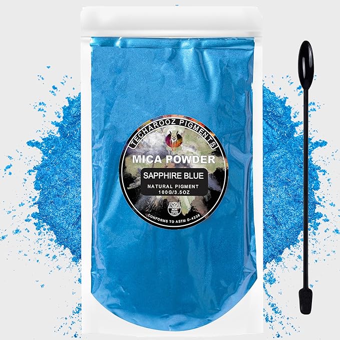 Sapphire Blue Mica Powder for Epoxy Resin 100g / 3.5oz. Sealed Bag- TECHAROOZ 2 Tone Resin Dye Color Pigment Powder for Lip Gloss, Nails, Colorant for Slime Bath Bombs Soap Making Colorant