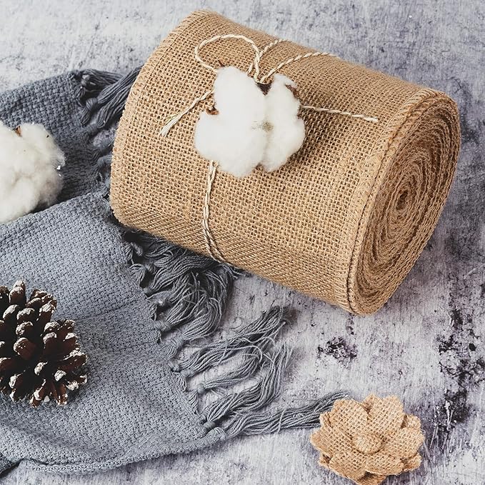 LaRibbons 4 Inch Natural Burlap Fabric Roll 10 Yards Jute Ribbon for Craft Gift Wrapping Wreath Wedding Tree Home Decoration