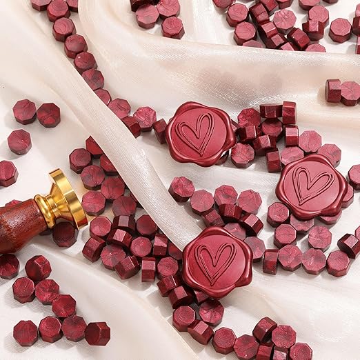 Yoption 360Pcs Burgundy Sealing Wax Beads with 2 Spoons and 4 Tea Candles for Wax Seal Stamps, Cards, Wedding Invitations, Wine Packaging, Gift Wrap, Envelopes