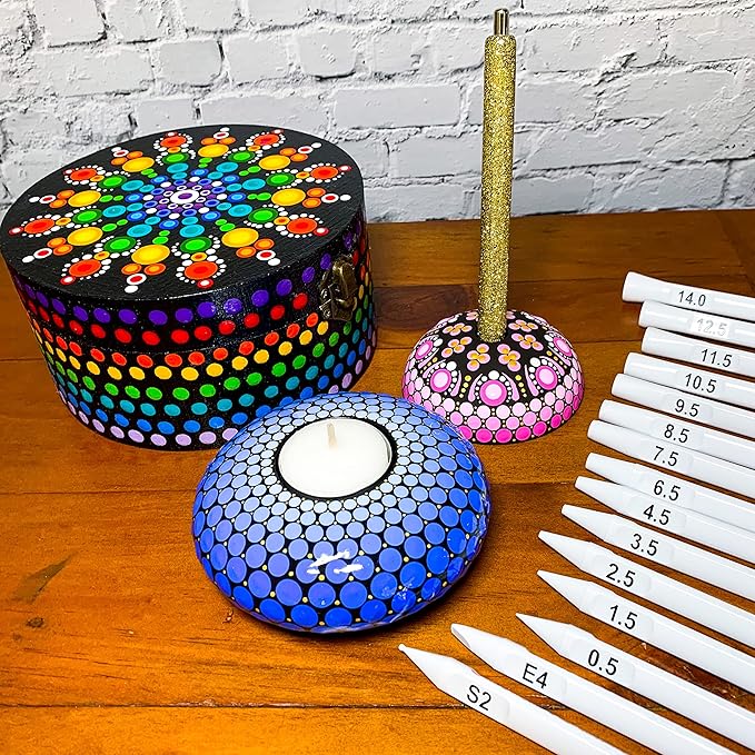 Dotting Tools for Painting Mandalas - Happy Dotting Company - 16pc Double Ended Super Set for Mandala dot Art - Includes Stylus - Unique Ellipse Tool - for Painting Rocks DIY Stone Craft and Canvas