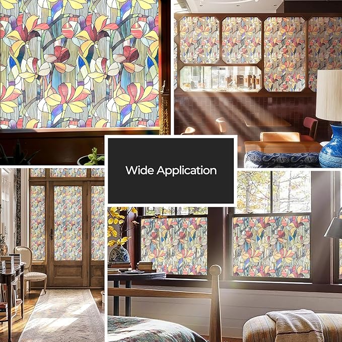 Window Privacy Film, Frosted Glass Decorative Static Cling, Removable Sun Blocking Vinyl Covering, Window Film for Home Kitchen Living Room Bathroom, Glazed Flower Shadows, 17.5" x 78.7 "