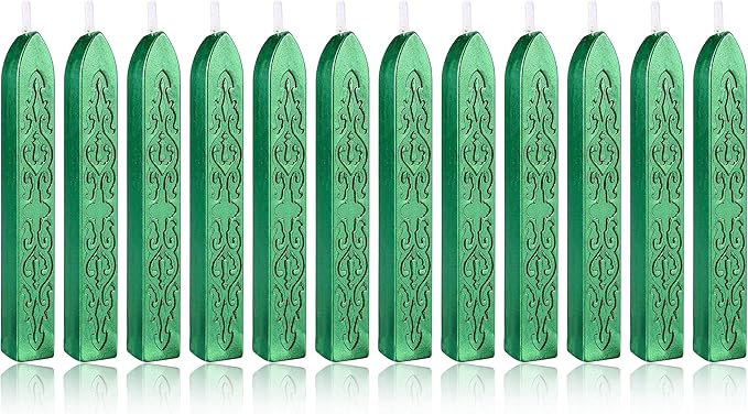 Yoption 12 Pcs Sealing Wax Sticks with Wicks, Antique Metallic Green Totem Fire Manuscript Seal Wax for Wax Seal Stamp (Metallic Green)
