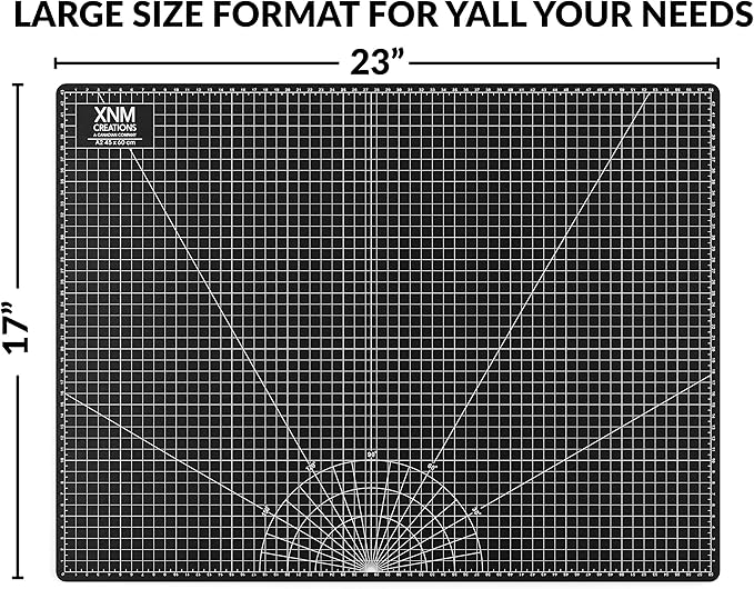 XNM Premium Self Healing Cutting Mat - 18 Inches by 24 inches - A2, 3 Layer Quality PVC Construction - Dual Sided, Imperial and Metric Grid Lines - Perfect for Cutting, Sewing, and Crafts