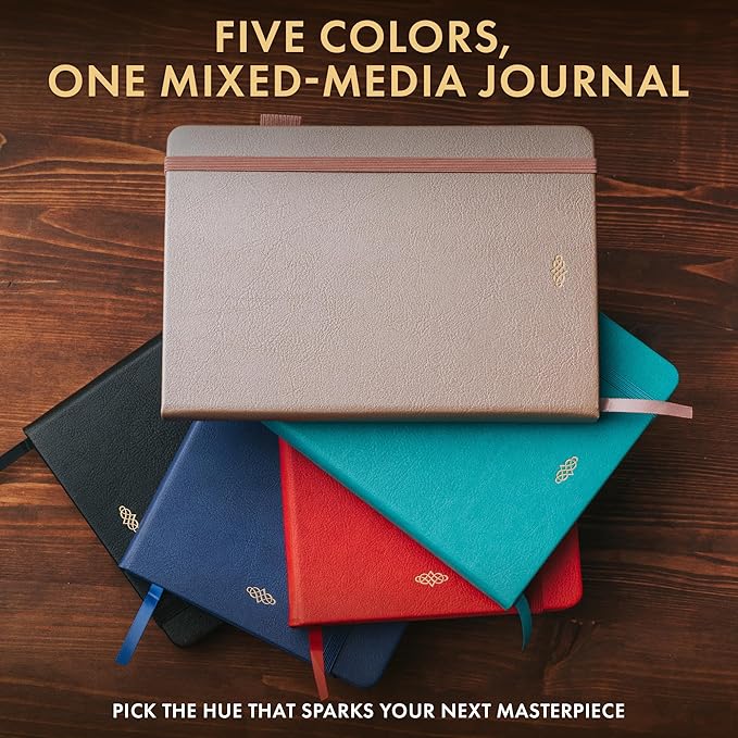 Wordsworth & Black A5 Mixed Media Journal 96 Mix Pages, Hardcover Leather, 190 GSM Paper, Journaling Notebook for Work & Sketching, Journals for Women, Men - Gifts Box Included Red