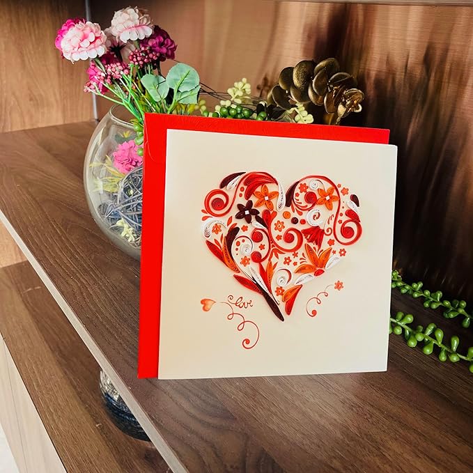 Quilling Cards, handmade card, quilled cards with Handmade Art Quilling birthday card for women, Birthday card, mother... colorful heart design (Heart 5)