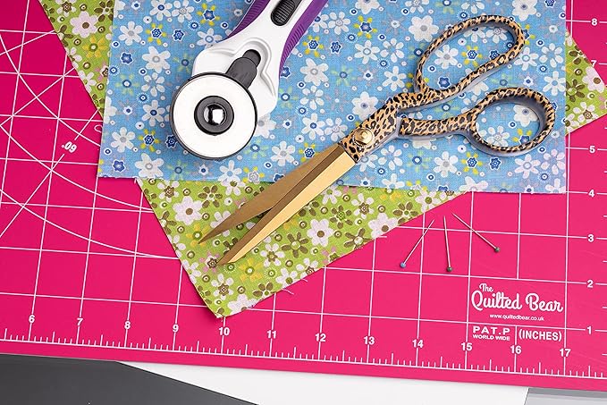 The Quilted Bear Rotating Cutting Mat 7" x 7" - Locking & Rotating Self Healing Cutting Board for Sewing, Fabric & Effortless Quilting - 360 Degree Sewing Supplies Mat for Craft Table (Pink)