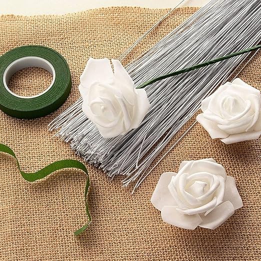 Juvale 300 Pieces White Floral Wire Stems - 22 Gauge, 16 in Length - Flower Wire for Crafts (Pack of 2)