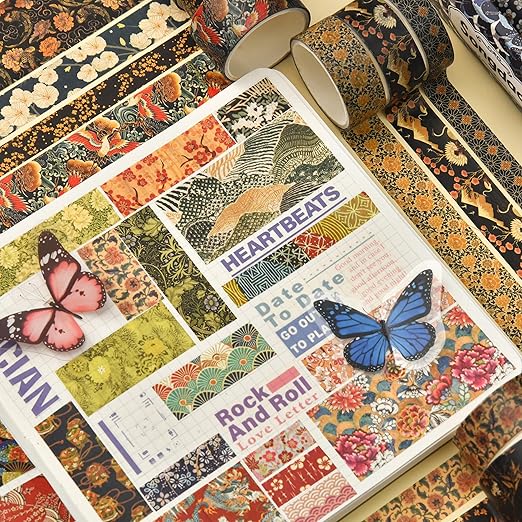 12 Rolls Kyoto Charm Washi Tape Set Japanese Arts Adhesive Tapes Geometric Garden Decorative Masking Tape Sets for Craft, Kids, Scrapbook, DIY, Gift Wrapping (Azure Tranquility)