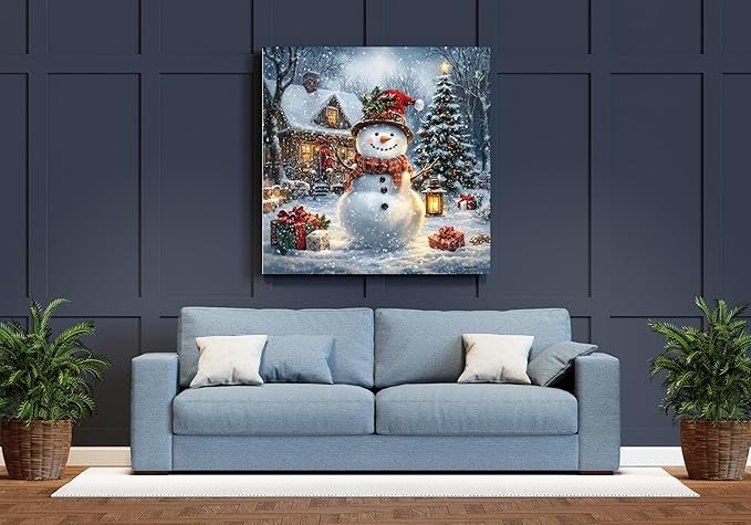 Moohue 14ct Counted Cross Stitch Kits for Adults Winter Snowman House Trees Printed Stamped Cross Stitch Patterns Kits Cross Stitch Supplies (Winter Snowman House Trees)