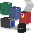 Mlikero 4 Pack Card Deck Box, Commander Deck Box Holds 400+ Single Sleeved Cards with 4 Dividers, Leather Magnetic Card Box Fit for MTG, TCG (4 Colors)