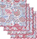 Ridhi Pigeon Blue Hand Block Print Napkins 18" x 18" Set of 4 Reusable Cotton Dinner Napkins for Weddings, Parties & Everyday Dining, Thanksgiving, Christmas, Fall