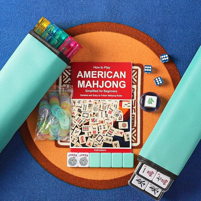 American Mahjong Game Set, 166 Light Green Tiles, 4 All-in-One Color Rack/Pushers, Complete Mahjong Tile Set, Light Green Carrying Bag