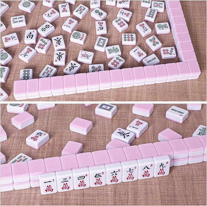 American Mahjong Tile Set with 166 Pink Back Tiles (1.2”, Tiles Only), Mahjong Game Set