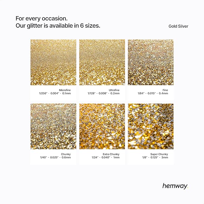 Hemway Polyurethane & Epoxy Resin Glitter 100g / 3.5oz Metallic Crystal Flake Additive for Flooring Jewelry Tumblers Glass Pigment - Fine (1/64" 0.015" 0.4mm) - Gold Silver