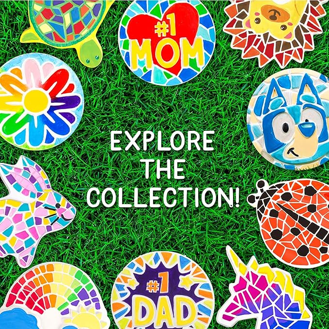 Creative Roots Paint Your Own #1 Dad Stepping Stone, Paintable Ceramic 7 in. Stone, Includes 6 Acrylic Paints & Paintbrush, Great Arts and Crafts for Kids Ages 8-12, Father's Day Gift