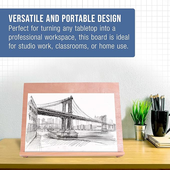 U.S. Art Supply Large 18-1/2" x 14-1/8" (A3) Adjustable Wood Art Drawing Board - 6 Angles, Beechwood Construction, Pencil Ledge - Perfect for Designing, Drafting, Sketching & Architecture Work