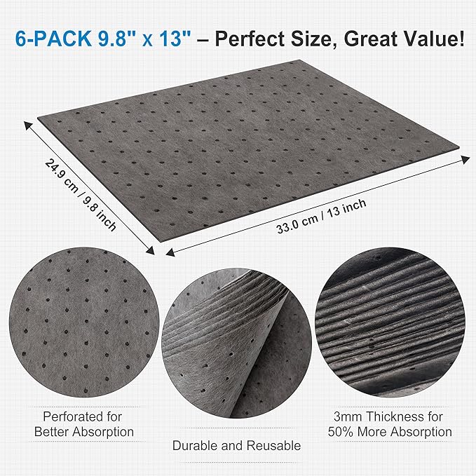 AAwipes Oil Absorbent Pads Universal for All Liquids Oil Spill Control Oil Absorbing Sheets for Garage, Car, Truck, Motorcycle Grey 100 Pack 9.8" X 13" OG1013-100