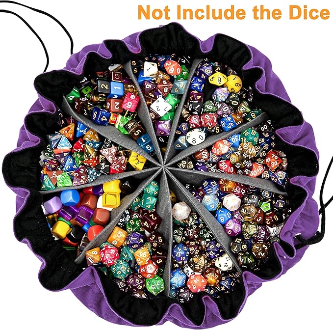 SIQUK Large Dice Bag with Pockets Big Capacity Dice Bag Drawstring Dice Pouch DND Dice Storage Bag for RPG MTG Table Games, Hold Over 300 Dice, Dark Violet