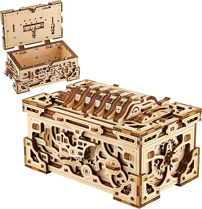 Wood Trick Enigma Chest Lock Puzzle Box Wooden 3D Puzzles for Adults to Build - Engineering DIY Project Mechanical Model Kits for Adults Wooden Models