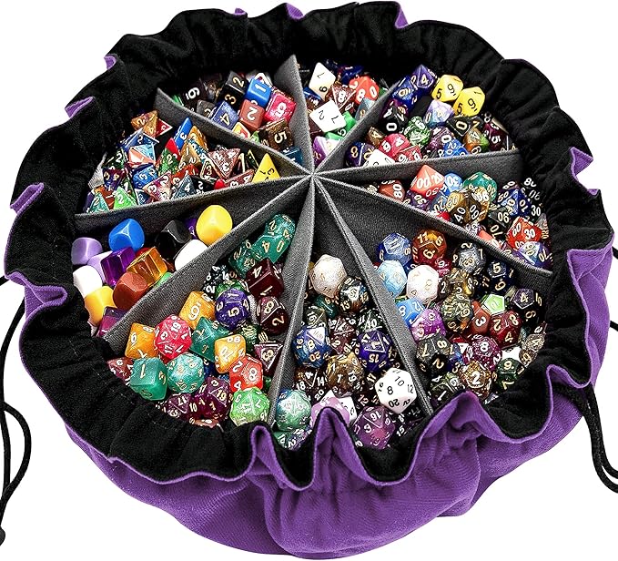 SIQUK Large Dice Bag with Pockets Big Capacity Dice Bag Drawstring Dice Pouch DND Dice Storage Bag for RPG MTG Table Games, Hold Over 300 Dice, Dark Violet