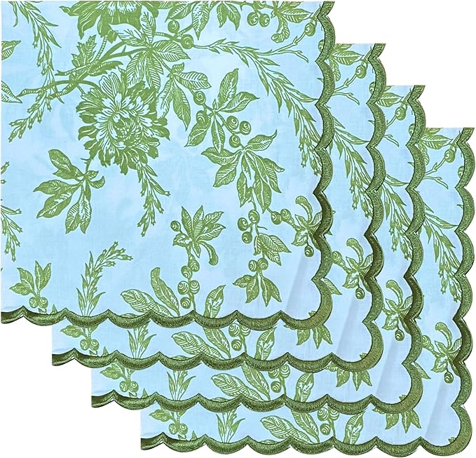Ridhi Olive Green Hand Block Print Napkins 18" x 18" Set of 4 Reusable Cotton Dinner Napkins for Weddings, Parties & Everyday Dining, Thanksgiving, Christmas, Fall