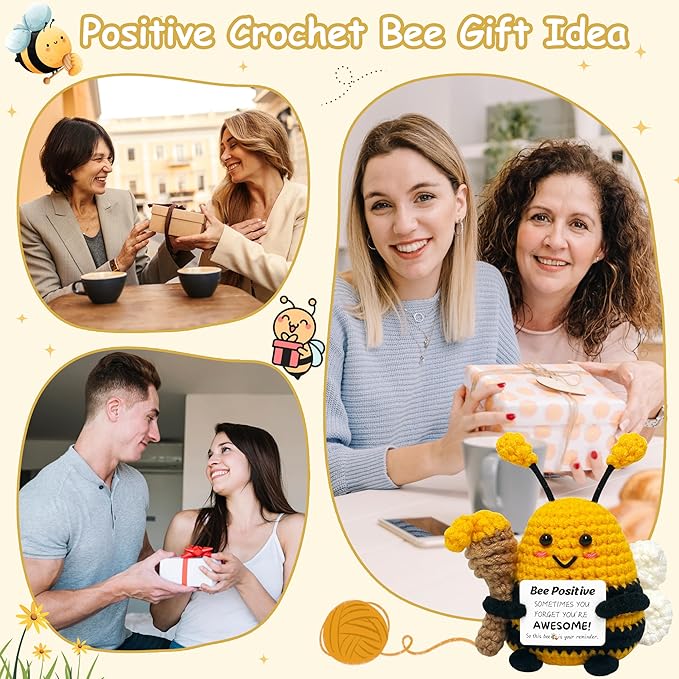 Positive Crochet Animals Bee Gifts - Birthday Gifts for Women Men, Inspirational Gift for Sister Friends Coworkers Boss, Appreciation Presents, Emotional Cheer Up Crochet Bee Cute Decor Small Stuff