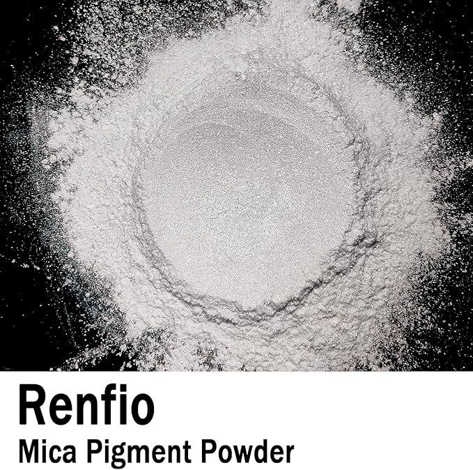 Renfio 100g Mica Powder Pigment Natural Fine Powdered Pigments Pearl Shimmer Epoxy Resin Dye for Painting Soap Making Slime Bath Bombs - Diamond White